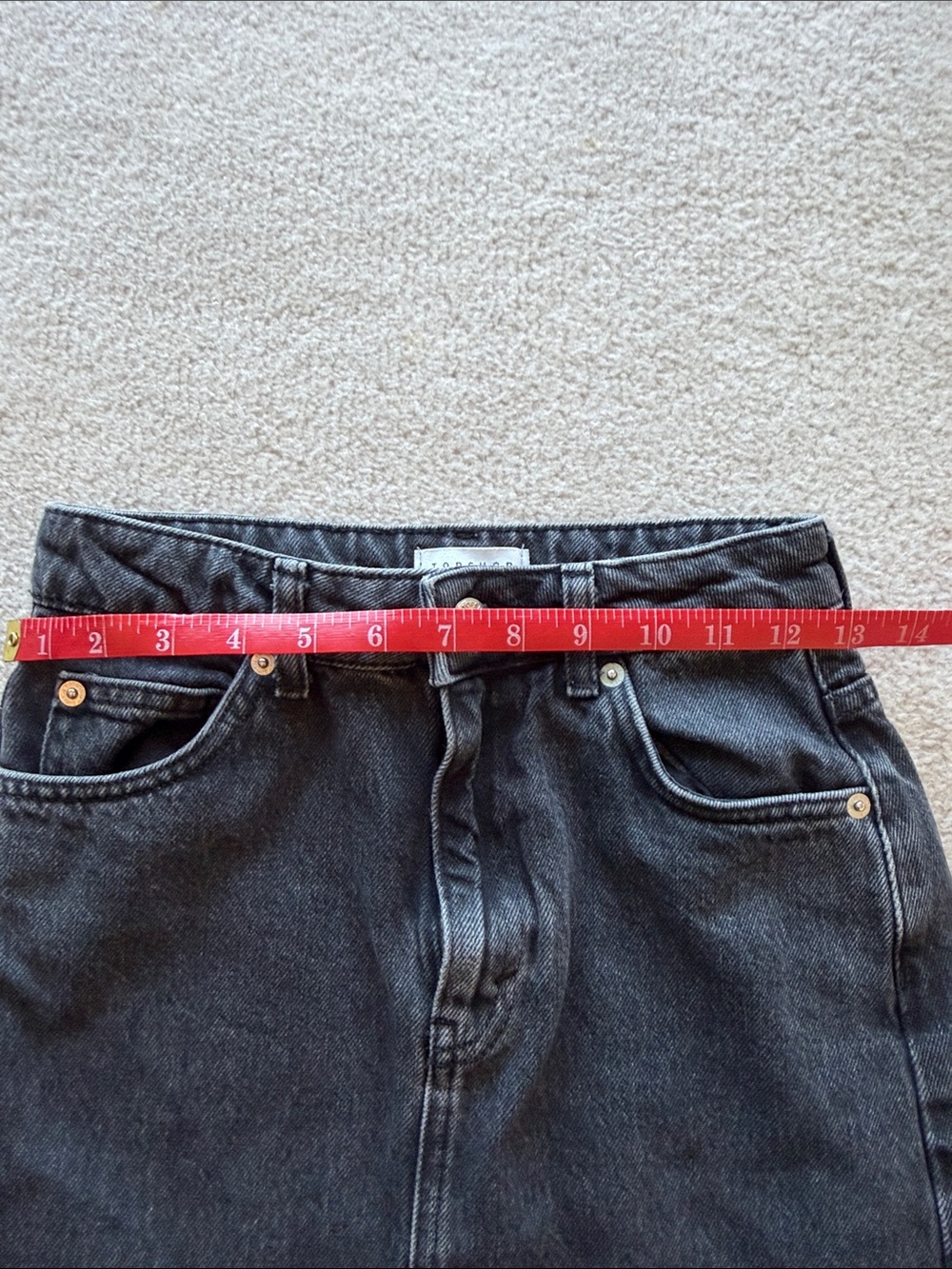 Topshop Charcoal Black Denim Mini Skirt with Raw Hem - Picture 5 of 6